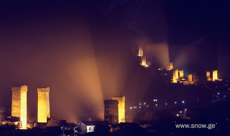 The town of Mestia by night. Photo - Oleg Gritskevich